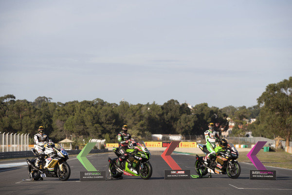 Andrea Locatelli, BARDAHL Evan Bros. WorldSSP Team, Jonathan Rea, Kawasaki Racing Team, Jeffrey Buis, World championship class winners. Andrea Locatelli, BARDAHL Evan Bros. WorldSSP Team, Jonathan Rea, Kawasaki Racing Team, Jeffrey Buis, World championship class winners.