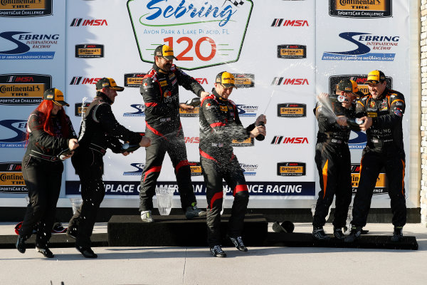 2017 IMSA Continental Tire SportsCar Challenge
Visit Sebring 120
Sebring International Raceway, Sebring, FL USA
Friday 17 March 2017
44, Nissan, Altima, ST, Sarah Cattaneo, Owen Trinkler, 17, Porsche, Porsche Cayman, ST, Spencer Pumpelly, Nick Galante, 56, Porsche, Porsche Cayman, ST, Jeff Mosing, Eric Foss, podium, champagne
World Copyright: MIchael L. Levitt
LAT Images
ref: Digital Image levitt_seb_0317-15515