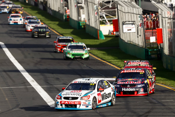 Australian Supercars Series
Albert Park, Melbourne, Australia.
Friday 24 March 2017.
Race 2.
Garth Tander, No.33 Holden Commodore VF, Wilson Security Racing GRM, leads Shane van Gisbergen, No.97 Holden Commodore VF, Red Bull Holden Racing Team.
World Copyright: Zak Mauger/LAT Images
ref: Digital Image _56I5889